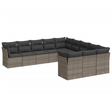 Set Divani da Giardino 11 pz con Cuscini in Polyrattan Grigio