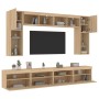 Set Mobili TV a Muro 8 pz con Luci LED Rovere Sonoma