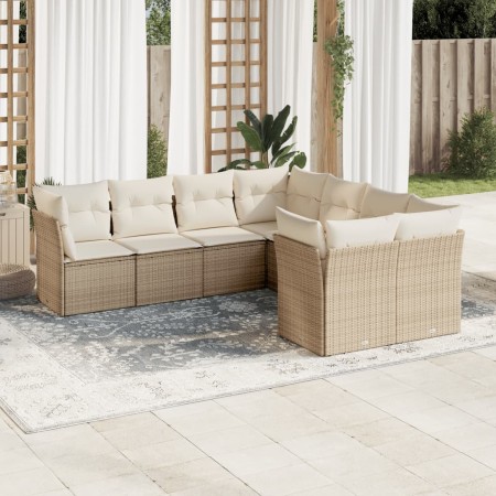 Set Divano da Giardino 8 pz con Cuscini Beige in Polyrattan