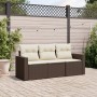 Set Divano da Giardino 3 pz con Cuscini Marrone in Polyrattan