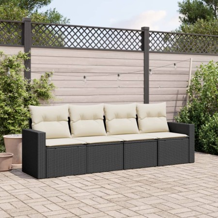 Set Divani da Giardino 4 pz con Cuscini Nero in Polyrattan