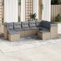 Set Divano da Giardino 9 pz con Cuscini Beige in Polyrattan