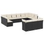 Set Divani da Giardino 13pz con Cuscini Nero in Polyrattan