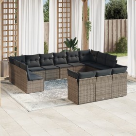 Set Divani da Giardino 13 pz con Cuscini Grigio in Polyrattan