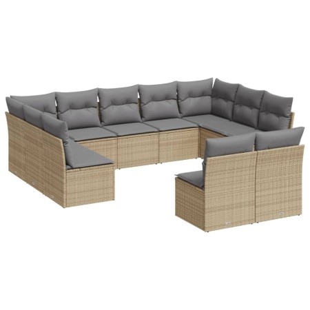 Set Divani da Giardino 11 pz con Cuscini Beige in Polyrattan