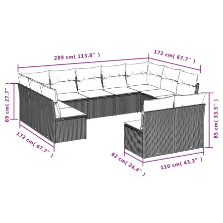 Set Divani da Giardino 11 pz con Cuscini Beige in Polyrattan