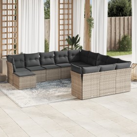 Set Divani da Giardino 12 pz con Cuscini Grigio in Polyrattan