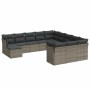 Set Divani da Giardino 12 pz con Cuscini Grigio in Polyrattan