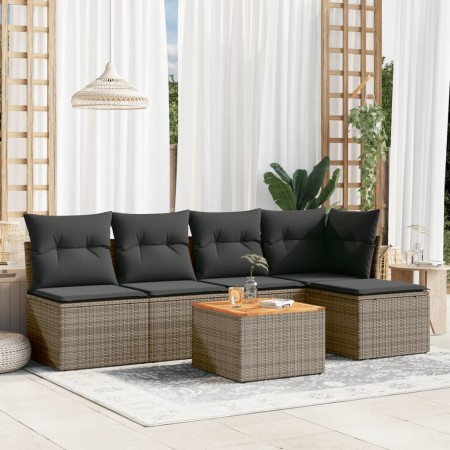 Set Divano da Giardino 6 pz con Cuscini Grigio in Polyrattan