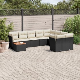 Set Divani da Giardino 10pz con Cuscini in Polyrattan Nero