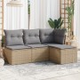 Set Divano da Giardino 4 pz con Cuscini Beige in Polyrattan