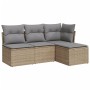 Set Divano da Giardino 4 pz con Cuscini Beige in Polyrattan