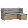 Set Divano da Giardino 4 pz con Cuscini Beige in Polyrattan