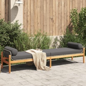 Panca da Giardino con Cuscino Grigia in Polyrattan e Acacia