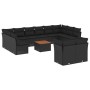 Set Divani da Giardino 13pz con Cuscini Nero in Polyrattan