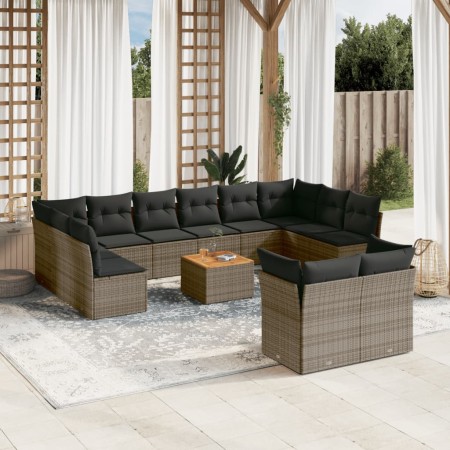 Set Divani da Giardino 13 pz con Cuscini Grigio in Polyrattan