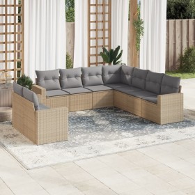 Set Divano da Giardino 9 pz con Cuscini Beige in Polyrattan