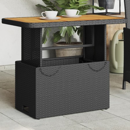 Tavolo da Giardino Nero 90x55x71cm in Polyrattan e Legno Acacia