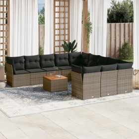 Set Divani da Giardino 12 pz con Cuscini Grigio in Polyrattan