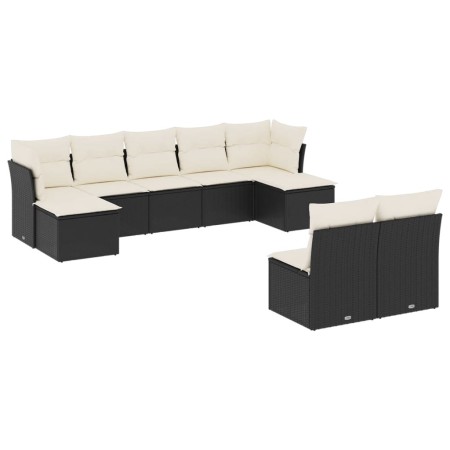 Set Divani da Giardino 9 pz con Cuscini Nero in Polyrattan