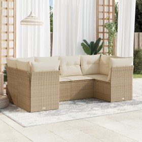 Set Divano da Giardino 6 pz con Cuscini Beige in Polyrattan