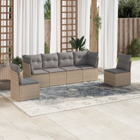 Set Divano da Giardino 6 pz con Cuscini Beige in Polyrattan