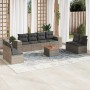 Set Divano da Giardino 9 pz con Cuscini Grigio in Polyrattan