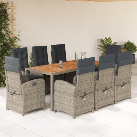 Set da Pranzo da Giardino 9 pz con Cuscini in Polyrattan Grigio