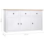 Credenza Bianca 135x40x80 cm in Legno Massello di Pino Panama