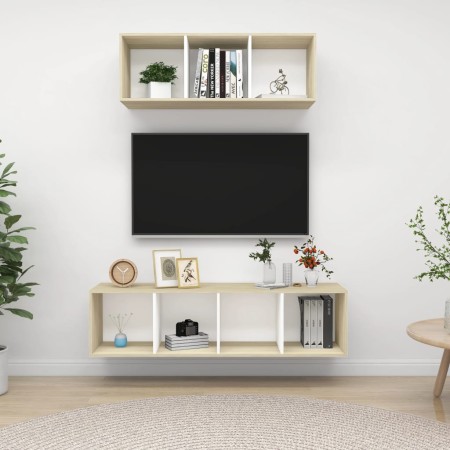 Set Porta TV 2 pz Bianco e Rovere Sonoma in Truciolato