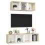 Set Porta TV 2 pz Bianco e Rovere Sonoma in Truciolato