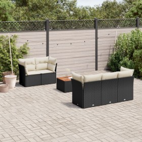 Set Divano da Giardino 6 pz con Cuscini Nero in Polyrattan