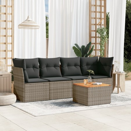 Set Divano da Giardino 5 pz con Cuscini Grigio in Polyrattan