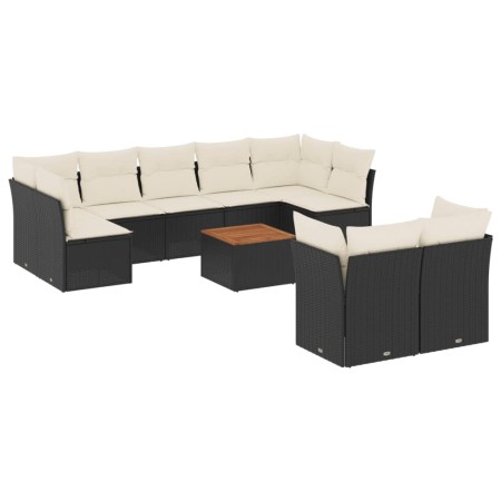 Set Divani da Giardino 10pz con Cuscini in Polyrattan Nero