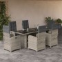 Set da Pranzo da Giardino 7 pz Cuscini Polyrattan Grigio Chiaro