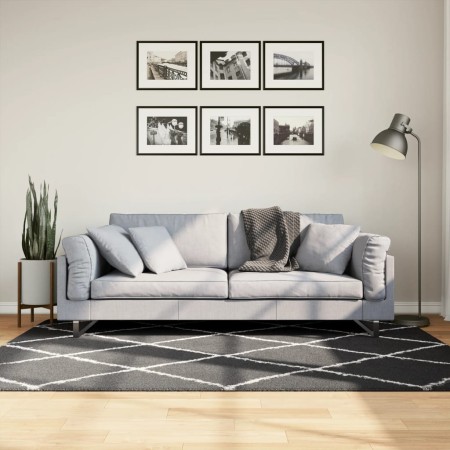 Tappeto Shaggy PAMPLONA a Pelo Lungo Nero e Crema 140x200 cm