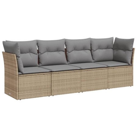 Set Divano da Giardino 4 pz con Cuscini Beige in Polyrattan