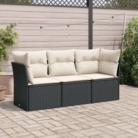 Set Divani da Giardino 3 pz con Cuscini in Polyrattan Nero