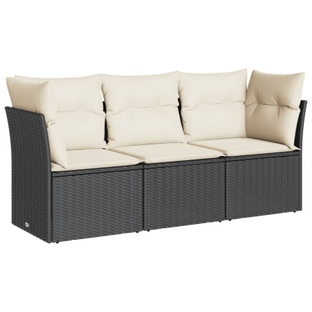 Set Divani da Giardino 3 pz con Cuscini in Polyrattan Nero