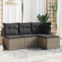 Set Divani da Giardino 4 pz con Cuscini in Polyrattan Grigio