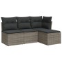 Set Divani da Giardino 4 pz con Cuscini in Polyrattan Grigio