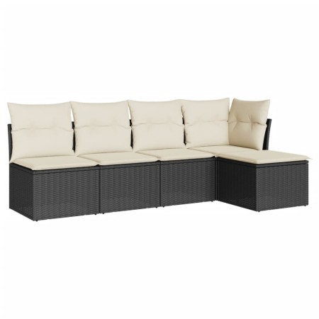 Set Divani da Giardino 5 pz con Cuscini in Polyrattan Nero