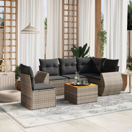 Set Divano da Giardino 6 pz con Cuscini Grigio in Polyrattan