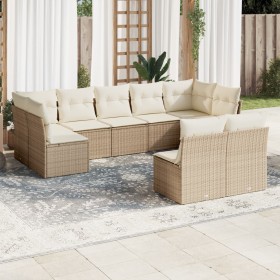 Set Divano da Giardino 9 pz con Cuscini Beige in Polyrattan