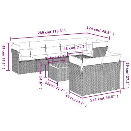 Set Divani da Giardino 9 pz con Cuscini Nero in Polyrattan