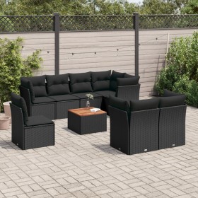 Set Divani da Giardino 9 pz con Cuscini Nero in Polyrattan