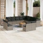 Set Divani da Giardino 14pz con Cuscini in Polyrattan Grigio