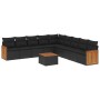 Set Divani da Giardino 10pz con Cuscini in Polyrattan Nero