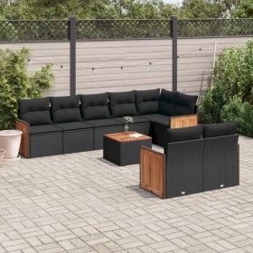 Set Divani da Giardino 9 pz con Cuscini Nero in Polyrattan