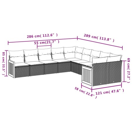 Set Divano da Giardino 10 pz con Cuscini Grigio in Polyrattan